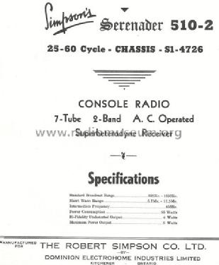 Serenader 510-2 Ch= S1-4726; Simpson Co. Ltd., (ID = 768703) Radio