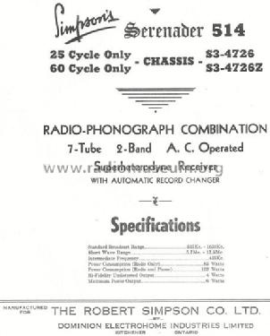 Serenader 514 S3-4726Z; Simpson Co. Ltd., (ID = 824805) Radio