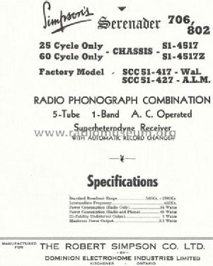 Serenader 706 Ch= S1-4517Z; Simpson Co. Ltd., (ID = 807122) Radio