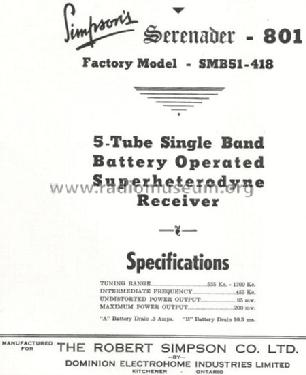 Serenader 801 SMB51-418; Simpson Co. Ltd., (ID = 768707) Radio