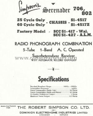 Serenader 802 Ch= S1-4517Z; Simpson Co. Ltd., (ID = 807123) Radio