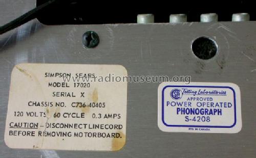 Silvertone 17020 Serial X C736-40405 S-4208; Simpson Co. Ltd., (ID = 1195273) R-Player