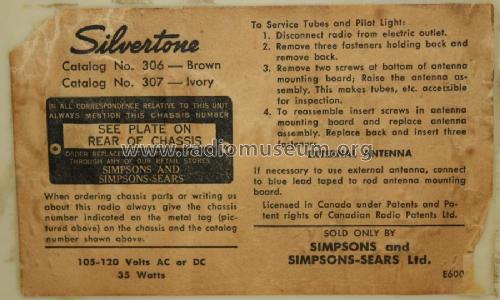 Silvertone 307 Ch= C817.3060; Simpsons Sears Ltd.; (ID = 1925663) Radio