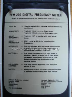 Digital Frequency Meter PFM200; Sinclair Radionics (ID = 1789028) Equipment