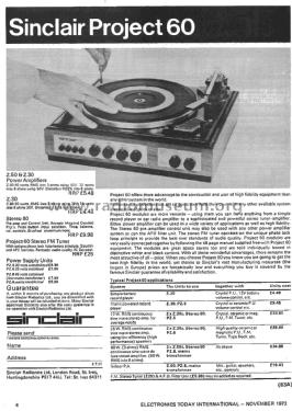 Project 60 Hi-Fi System ; Sinclair Radionics (ID = 2744936) Radio