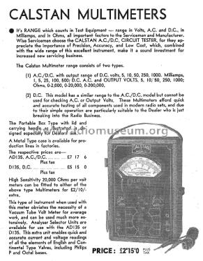 Calstan AC/DC Multimeter AD135; Slade Radio Pty. Ltd (ID = 2460265) Equipment