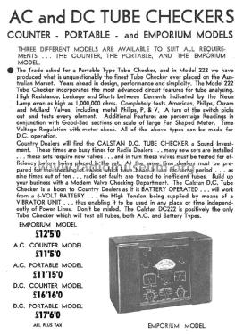 Calstan D.C. Tube Checker 222; Slade Radio Pty. Ltd (ID = 2459463) Equipment
