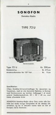 Detektor Radio 72 U; Sonofon; Denmark (ID = 2606949) Radio