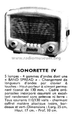 Sonorette IV ; Sonora-Radio; Paris, (ID = 2322976) Radio