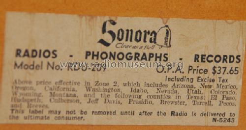RDU-209 ; Sonora Radio & Telev (ID = 1285816) Radio