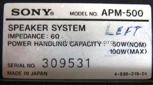APM-500 Speaker-P Sony Corporation; Tokyo, build 1984, 2 pictures 