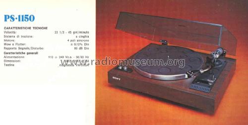 Belt-driven turntable. PS-1150; Sony Corporation; (ID = 3082857) Enrég.-R