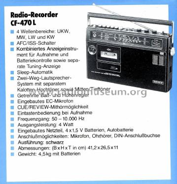 4 Band Radio Cassette Recorder CF-470L; Sony Corporation; (ID = 2807545) Radio
