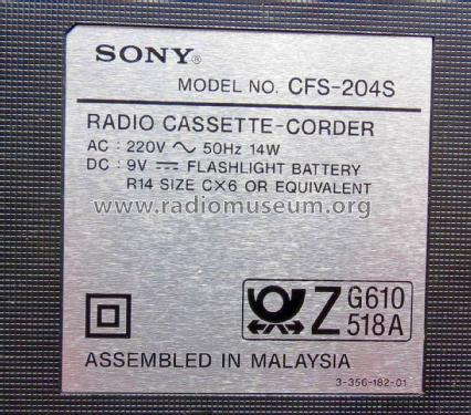 CFS-204S; Sony Corporation; (ID = 2259166) Radio