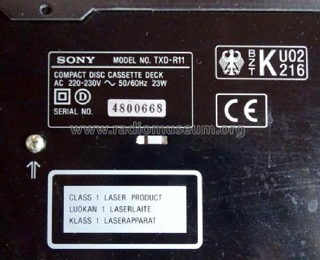 Compact Disc Cassette Deck TXD-R11; Sony Corporation; (ID = 2469822) Enrég.-R