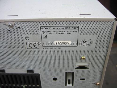 Compact Disc Deck Receiver HCD-RX77; Sony Corporation; (ID = 2522624) Radio