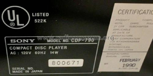 Compact Disc Player CDP-790; Sony Corporation; (ID = 2586354) R-Player