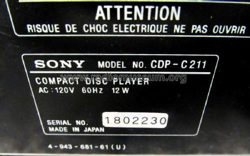 Compact Disc Player CDP-C211; Sony Corporation; (ID = 2470994) R-Player