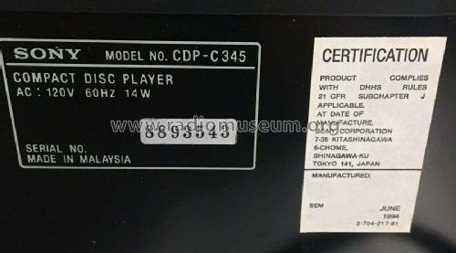 Compact Disc Player CDP-C345; Sony Corporation; (ID = 2472324) R-Player