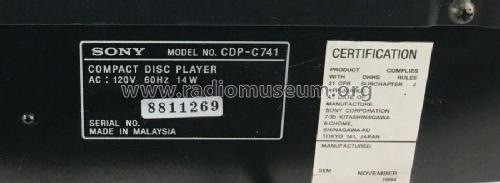 Compact Disc Player CDP-C741; Sony Corporation; (ID = 2472328) R-Player