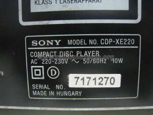 Compact Disc Player CDP-XE220; Sony Corporation; (ID = 2134203) R-Player