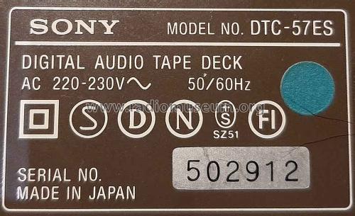 Digital Audio Tape Deck DTC-57ES; Sony Corporation; (ID = 2484057) R-Player