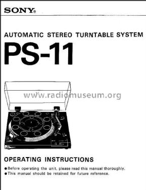 Direct Drive Automatic Stereo Turntable System PS-11; Sony Corporation; (ID = 2877045) R-Player