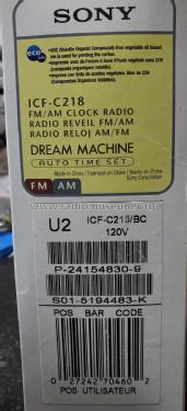 Dream Machine FM/AM Clock Radio ICF-C218; Sony Corporation; (ID = 3004926) Radio