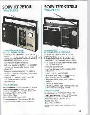 FM/AM 2 Band Portable Radio TFM-7070W; Sony Corporation; (ID = 2831306) Radio