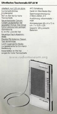 FM/AM 2-Band Receiver ICF-10W; Sony Corporation; (ID = 2807273) Radio