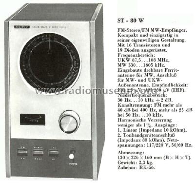 FM-AM FM Stereo Tuner ST-80W; Sony Corporation; (ID = 2218406) Radio