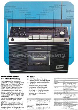 FM/AM Stereo Cassette-Corder CF-550B; Sony Corporation; (ID = 2239292) Radio