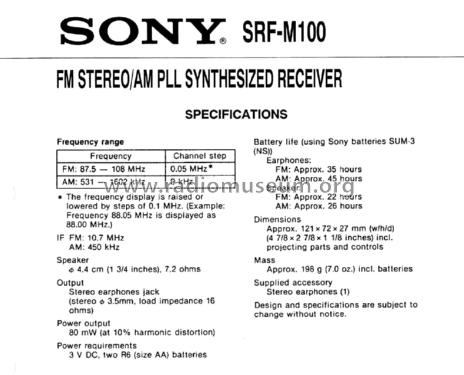 FM-AM Stereo SRF-M100; Sony Corporation; (ID = 3011958) Radio