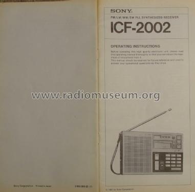 FM/LW/MW/SW PLL Synthesized Receiver ICF-2002; Sony Corporation; (ID = 2301886) Radio