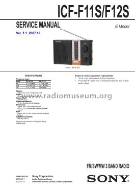 FM/SW/MW 3 Band Radio ICF-F12S; Sony Corporation; (ID = 2745293) Radio