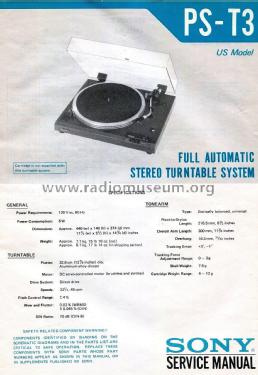 Full Automatic Stereo Turntable System PS-T3; Sony Corporation; (ID = 2844435) R-Player