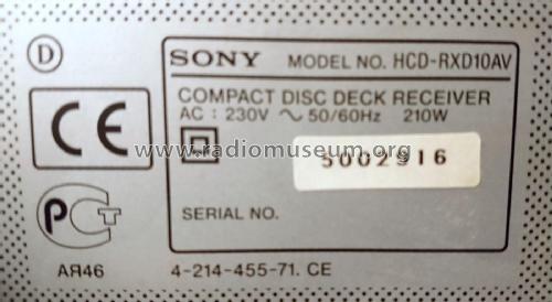 Compact Disc Deck Receiver HCD-RXD10AV; Sony Corporation; (ID = 2365502) Radio