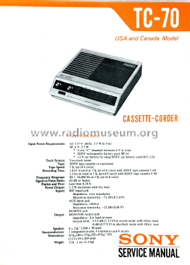 I.C. Solid State / Cassette-Corder TC-70; Sony Corporation; (ID = 2951149) R-Player