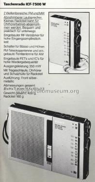 ICF-7500W Radio Sony Corporation; Tokyo, build 1977