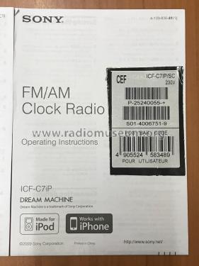 Dream Machine FM/AM Clock Radio ICF-C7iP; Sony Corporation; (ID = 2312120) Radio