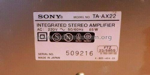 Integrated Stereo Amplifier TA-AX22; Sony Corporation; (ID = 2591426) Verst/Mix