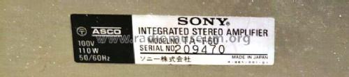 Integrated Stereo Amplifier TA-F60; Sony Corporation; (ID = 2590562) Ampl/Mixer