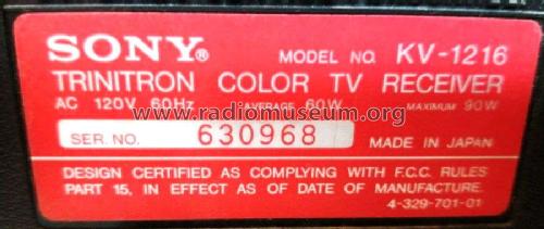 KV-1216; Sony Corporation; (ID = 2583142) Television