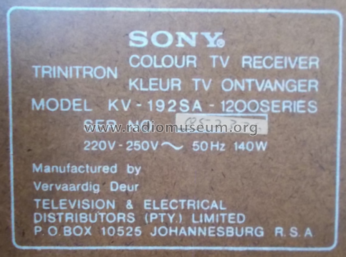 KV-192SA Deluxe Console Type; Sony Corporation; (ID = 2471957) Télévision