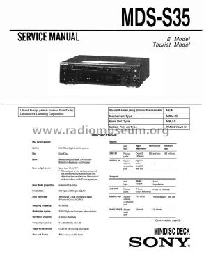 Minidisc Deck MDS-S35; Sony Corporation; (ID = 2456343) Reg-Riprod