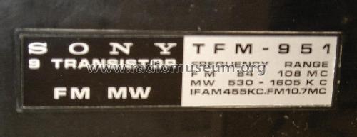 Nine Transistor TFM-951; Sony Corporation; (ID = 2481187) Radio