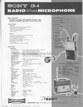 Radio Microphone Transmitter CR-4 with CRT-4; Sony Corporation; (ID = 2339225) Microphone/PU