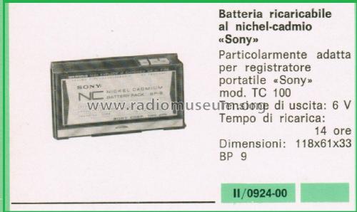 Rechargeable Nickel-Cadmium Battery BP 9; Sony Corporation; (ID = 3118074) Fuente-Al