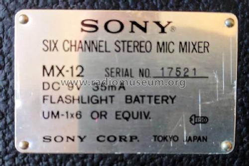 Six Channel Stereo Mic Mixer MX-12; Sony Corporation; (ID = 2541219) Ampl/Mixer