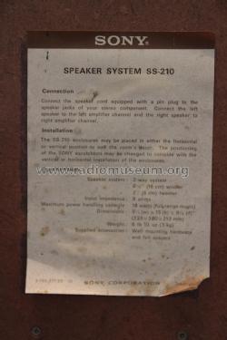 Speaker System SS-210; Sony Corporation; (ID = 2253280) Speaker-P